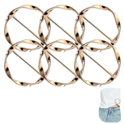 RAMGLYO 6 Pezzi Fermaglio in Metallo per Donna, Clip per T-Shirt, Anello per Sciarpa di Seta, Fermaglio Nodo Orlo Camicia, Chiusure e Fibbie per Ragazze (Oro)
