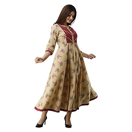Image of FABRIC FITOOR Women's Floral Print Cotton Anarkali Kurta