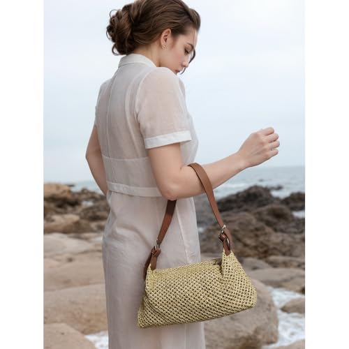 Image of Straw Beach Tote Bag for Women Summer Straw Purse Mini Beach Vacation Purses Small Woven Clutch Crossbody Shoulder Bag