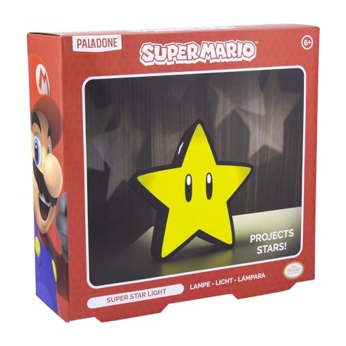 Paladone Mario Bros Super Star Projektorlampe - Offiziell lizenziertes Nintendo Dekorations-Moodlicht für Home- oder Office-Deko, Retro-Gaming-Geschenk, Batteriebetrieben