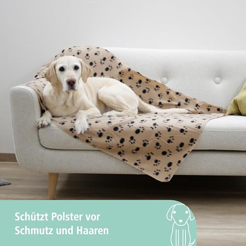 Kerbl Pet Hundedecke Stella, Liegedecke, beige, mit Pfotenmotiv, 140x100cm, Hunde/Katzen, aus flauschigem Fleece, Möbelschutz