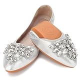 KUNWFNIX Women Ballet Flats Bling Rhinestone Wedding Ballerina Shoes Foldable Sparkly Comfort Slip on Flat Shoes