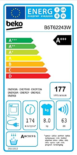 Beko B5T62243W Wäschetrockner 8 kg, Frontlader Wärmepumpentrockner, Allergikergeeignet, 14 Programme, IronFinish, Digitales Display, Bluetooth & WiFi, Weiß
