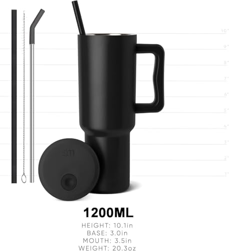 Image of SKDBPM Personalized Stainless Steel Tumbler with Handle, 1200ml Capacity, Black Insulated Travel Mug with Straw, Custom Name Design (Blue (3rd Generation))