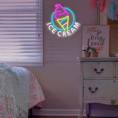 Image of Ice Cream Neon Sign for Wall Decor Dimmable Led Neon Sign for Ice cream Shop Birthday Christmas Party Bedroom Bar Drink Shop Wall Decoration USB Powered