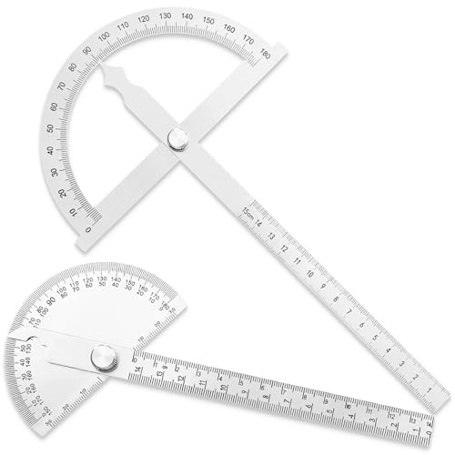 Leyrens Transportador de Angulos, Transportador De Acero Inoxidable de 2 Piezas con Tornillo de Bloqueo, Multifuncional Regla Medidora Ajustable, Para Carpintería Escuela Bricolaje Pintura Y Dibujo