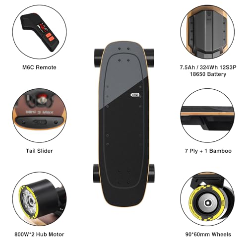 MEEPO Mini Electric Skateboard with Remote, Up to 28 MPH Top Speed, 11 Miles Range,330 Pounds Max Load, Maple Cruiser for Adults and Teens, Mini5 MINI3 Max - Thumbnail 2