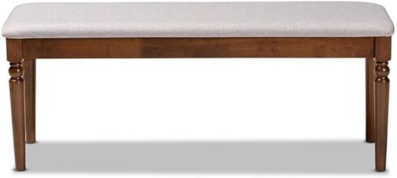 BOWERY HILL Modern Upholstered Wood Dining Bench, 47.8 in Wide, Walnut Brown Finish, Grey Polyester Fabric, Foam Cushion, Classic Ball Turned Legs, Versatile Seating for Dining Room or Entryway