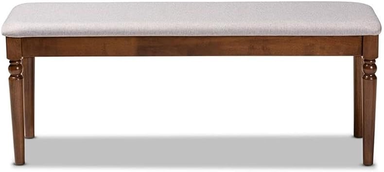 BOWERY HILL Modern Upholstered Wood Dining Bench, 47.8 in Wide, Walnut Brown Finish, Grey Polyester Fabric, Foam Cushion, Classic Ball Turned Legs, Versatile Seating for Dining Room or Entryway