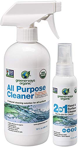 Greenerways Organic Natural USDA Organic All Purpose Cleaner for Home, Glass, Kitchen, Bathrooms, Windows, Effective Organic Cleaner, Best Organic Cleaner (1) 16oz (1) 2oz - MSRP 17.98