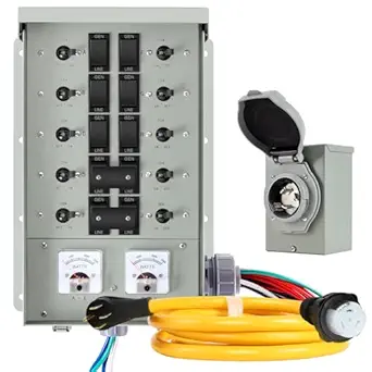 50 Amp Generator Transfer Switch Kit,10-Circuits,12000W, Indoor&Outdoor,NEMA 3R, Include 10 Foot Cord and 50 Amps Inlet Box, Easy to Install,5 Years Warrnaty