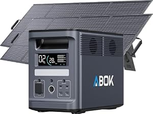 ABOK Ark2000 Tragbare Powerstation mit 2 × 200 W Solarpanels, 1536 Wh LiFePO4, erweiterbar bis 4,6 kWh, 1,3 Std. Schnellladung, 2000 W AC Solargenerator mit USV & App für Camping, Notfälle & Wohnmobil