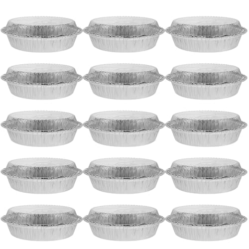 WEKADRIN 50セット 使い捨てアルミホイル製ピザ用丸型トレイ 蓋付き 食品保存と持ち運びに 冷蔵庫 オーブン 蒸し器対応 家用収納ホルダー