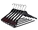6 Quality Luxury Curved Wooden Suit Hangers Wide Wood Hanger for Coats with Velvet Bar for Pants Mahogany Finish (6)