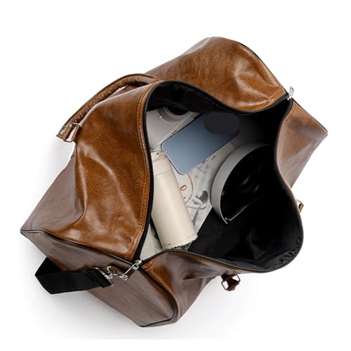 Travel Bag Travel Bag For Men Leather Shoulder Large Capacity HandBag Women Duffle Leisure Crossbody Bag Sports Pack(Brown)2