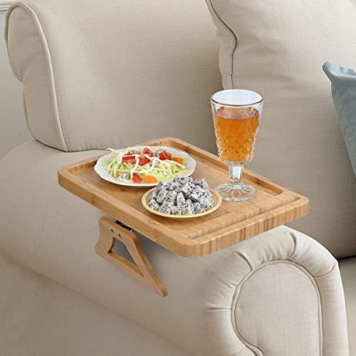 Gehe Couch Arm Table Tray, Bamboo Sofa Arm Tray Table For Couch Arm, Durable & Foldable Sofa Armrest Tray, Armrest Table For Food, Drinks, Snacks, Remote, Control, Phone #TOP5