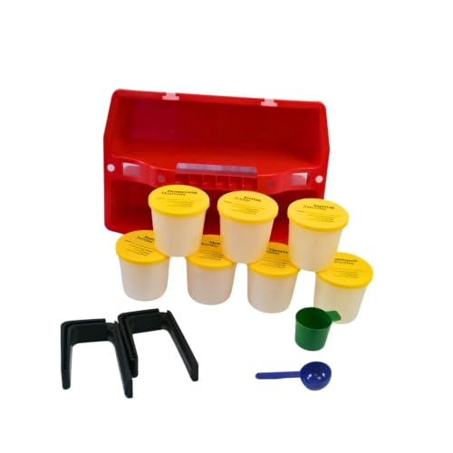 Correct Connect Horse Supplement Planner, Horse Feed Organiser with 7 Labelled Containers, Weekly Supplement Organiser, Horse Supplement Storage Box, Hanging Hooks & Dosing Spoons (Red)