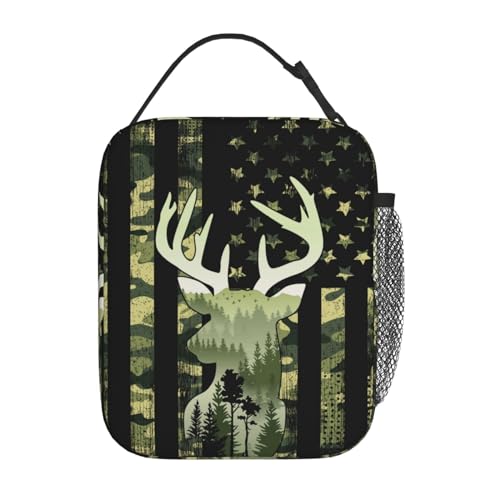 Aoojanu Camouflage Hunting Tactical Deer Camo Reusable Lunch Box Food Bag Insulated Lunch Bag for Teenage Boys Girls School Beach