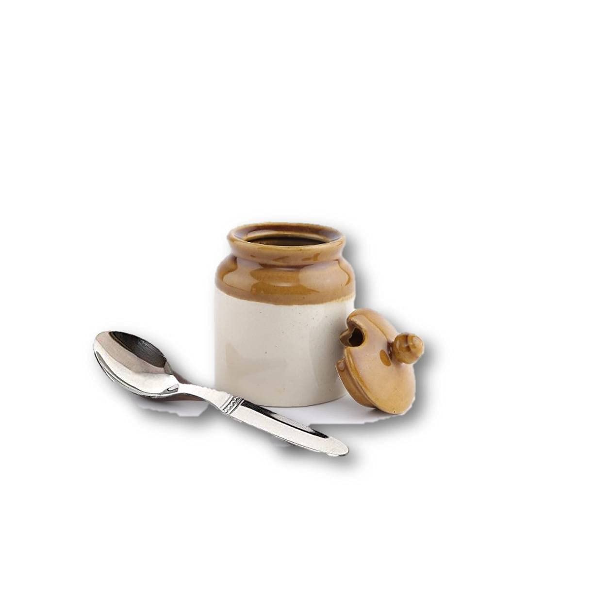 HC THE CRAFTS Ceramic Handmade Pickle Jar Set with Lid, Dining Table Pickle Containers and an Ideal Gift for Family (200ml) and Steel Spoon (B09GM8V1K1) Amazon Price History, Amazon Price Tracker