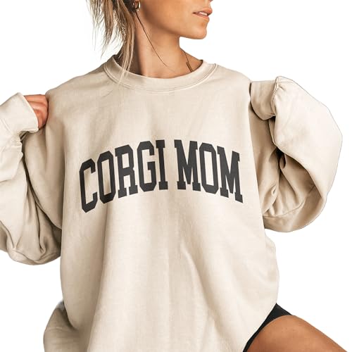 Corgi Mom Varsity Sweatshirt, Cute Pembroke Welsh Pet Parent Sweater, Corgi Dog Mom Gift, Dog Lover Shirt, Unisex Womens Crewneck Sweatshirt Sand4