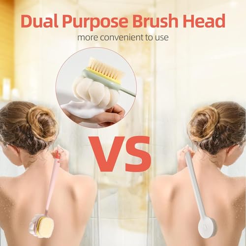 HOME CUBE Body Back Scrubber Brush with Bristles and Loofah, Shower Brush, Body Cleaner Exfoliating Scrubbers, Bath Massage Cleaning Brush With Long Handle, Double Sided Bath Brush - Image 2