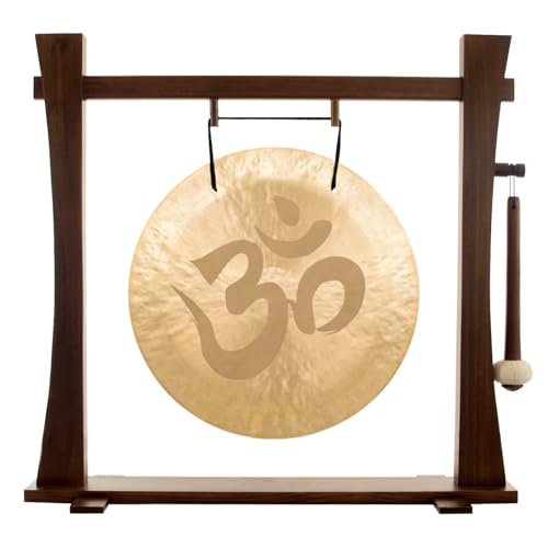 Om Gongs on Stands - Includes the Gong of Your Choice, Gong Stand, & Mallet/Great Gift/For Yoga & Meditation/Engraved Gong Made of Bronze