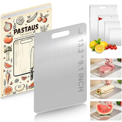 Stainless Steel Cutting board, Double sided Steel Cutting boards for Kitchen Meat vegetables & fruits Chopping board Easy to Clean (L Size)（13.2 × 9.1in）