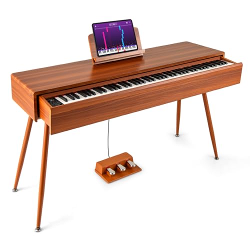 COSTWAY Digital Piano 88 Key Graded Hammer Action Weighted Keyboard with Push-pull Drawer, Triple Pedals, Dual Speakers, Record & Replay, USB MIDI