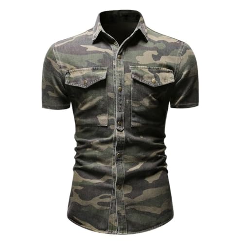 Chemise en denim camouflage homme à manches longues et boutons