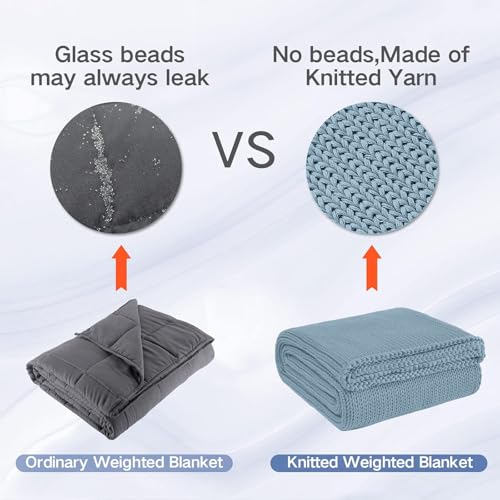 Guohaoi Knitted Weighted Blanket for Adults (Haze Blue 60"x80" 15lbs) No Beads Cooling Throw Blanket for Hot Sleepers, Home Decor Breathable Chunky Knit Heavy Blanket Use on Queen/King Size Bed