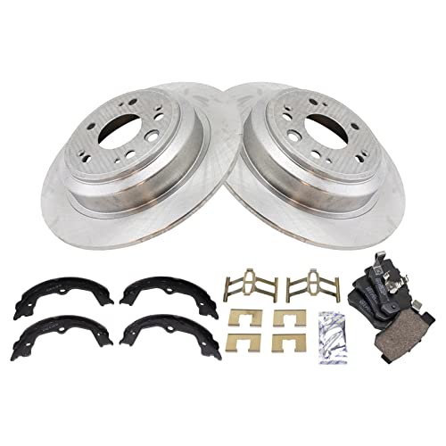 Image of TRQ Rear Brake Pad and Rotor Set Ceramic Parking Brake Shoe Compatible with 2010-2011 Honda Accord Crosstour 2012-2015 Crosstour