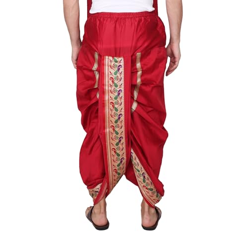 Image of Rameshwaram Fabrics Mens Ready to Wear Silk Dhoti with Angwastra Set - Pocket Dhothi