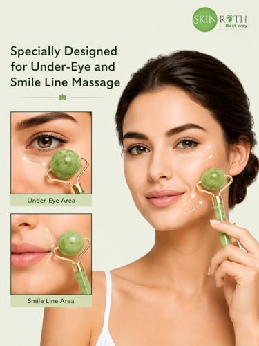 Image of Grade-A+ Textured Jade Roller & Gua Sha -Natural Anti-Aging Facial Roller for Eye, Neck, Jawline, Wrinkle, Puffiness & Body 3-in-1 Massager Tool For Skin Glowing (Light Green)