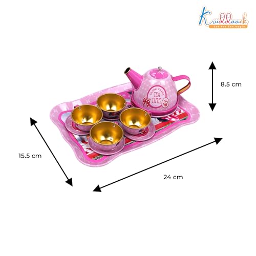 Image of Minnie Mouse 14-Piece Metal Tea Set for Girls - Pink Kids Pretend Play Tea Party Set with Teapot, Cups & Saucers - Durable & Lightweight Tin Toy|Birthday Gift for Toddlers and Children 3+