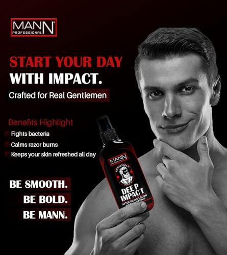 Image of MANN Professional After Shave Lotion | Gentleman Natural Formula | Antibacterial & Cooling Post-Shave Care for Men | Soothes Irritation & Refreshes Skin | 250ml (Deep Impact)