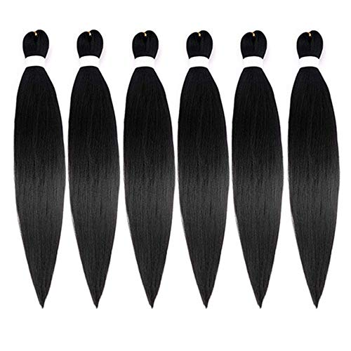 XINGFA Pre-stretched Braiding Hair Professional Kanekalon Synthetic Hair Hot Water Setting Synthetic Fiber Crochet Braids Crochet Hair Braiding Hair Extension 26 Inch(6 packs/Lot, 1B)
