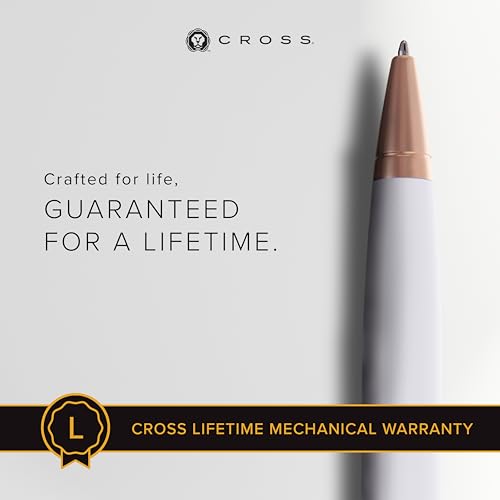 Image of Cross Calais White & Rose Gold Refillable Ballpoint Pen - Medium Point, Black Ink, Smooth Writing, Presented in a Luxury Gift Box