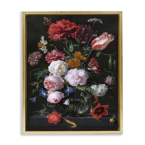 Classical Floral Still Life Painting, 25 x 31 Inch Canvas in Floater Frame