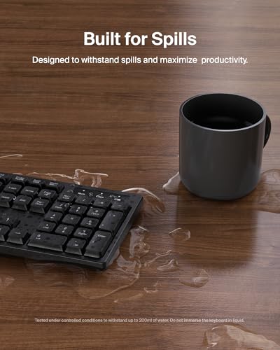 Image of Belkin Wireless Keyboard & Mouse Combo, USB-A Receiver, Black | Ergonomic design, compatible with laptop, PC, Windows, batteries included, home and office desk set