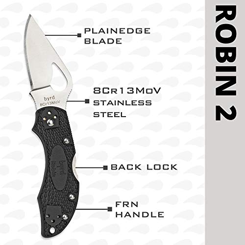 Spyderco Byrd Robin 2 Lightweight Folding Knife Handle With 2.40" Stainless Steel Blade And Black Non-Slip Frn Handle - Plainedge - By10Pbk2 #TOP2