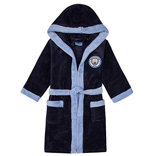 Manchester City FC - Jungen Fleece-Bademantel mit Kapuze - Offizielles Merchandise - Geschenk für Fußballfans - Dunkelblau - 13-14 Jahre