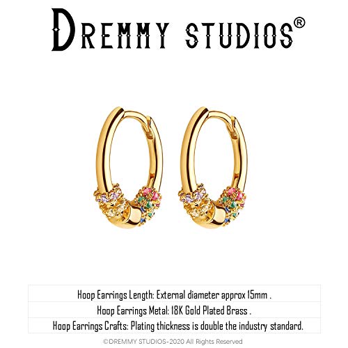 Dremmy Studios Dainty Colorful Rainbow Cz Huggie Hoop Earrings For Women 14K Gold Plated Colorful Cubic Zirconia Hoops Earrings Cute Simple Rainbow Charm Earrings Gifts For Her #TOP2