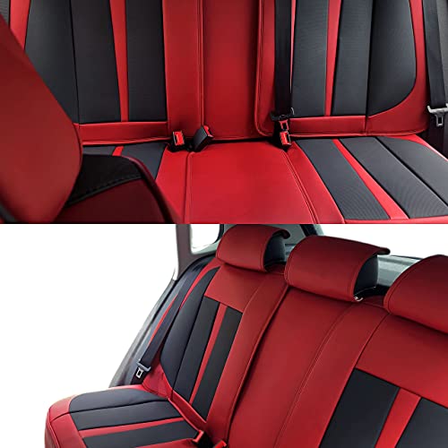 Aslong 5Pcs 2025 Front And Back Car Seat Covers Auto Interior Accessories With Water Proof Nappa Leather For Cars Suv Pick-Up Truck Universal Comfortable And Breathable (Full Set, Martha Red) #TOP6