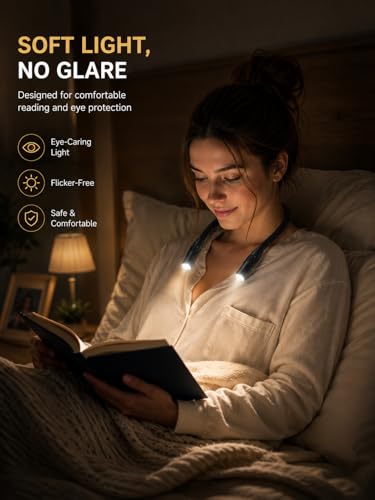Image of LUXJET Rechargeable Neck Light for Knitting & Crochet - Book Lights for Reading in Bed - 3 Color Modes, Dimmable, Eye-Care LED, Hands-Free Neck Light for Repairs