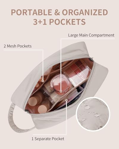 Image of Narwey Quilted Makeup Bag Puffy Make up Bag Cosmetic Bag Organizer, Puffer Travel Toiletry Bag for Traveling Women Girl, Travel Bag for Toiletries, Skincare Medicine Bags (Khaki)