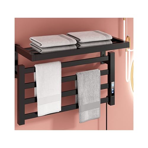 Sèche-serviette compact noir avec étagère pour optimiser votre salle de bain