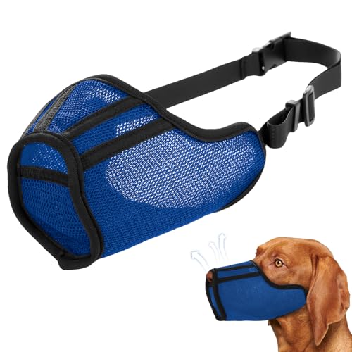 Muselière pour Chien Réglable et Respirante - Mesh Confortable, Anti-Morsure et Anti-Aboiement - pour Chiens de Petite et Moyenne Taille (Bleu, M)