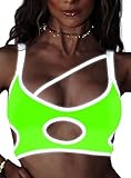 Reflective Rave Top for Women - Music Festival Cutout Crop Tank Futuristic Underboob Shirt Bikini Concert Outfits(Neongreen,L,1318a)