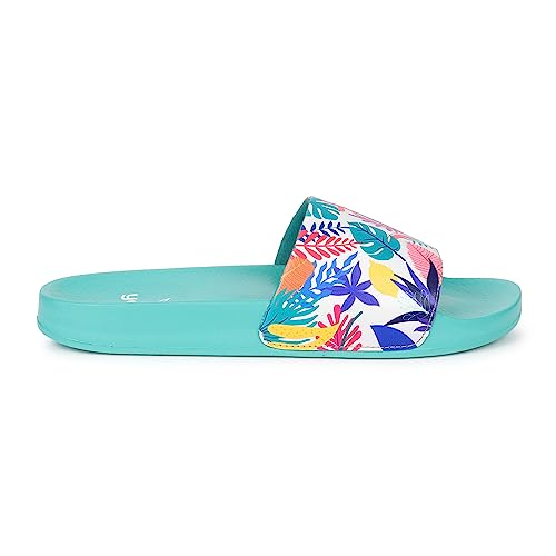 Image of YOHO Tropica Printed Comfortable Women Slides | Stylish Rainy Footwear & Waterproof Monsoon Sandals | Soft Inner Lining On Strap