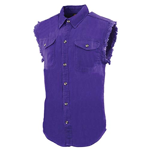 Milwaukee Leather DM1006 Men's Purple Lightweight Denim Shirt with with Frayed Cut Off Sleeveless Look - 3X-Large by Milwaukee Leather - Image 5
